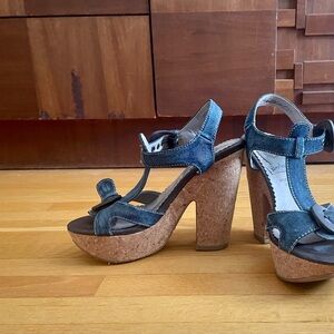 Chic Denim Platform Sandals with Cork Heel